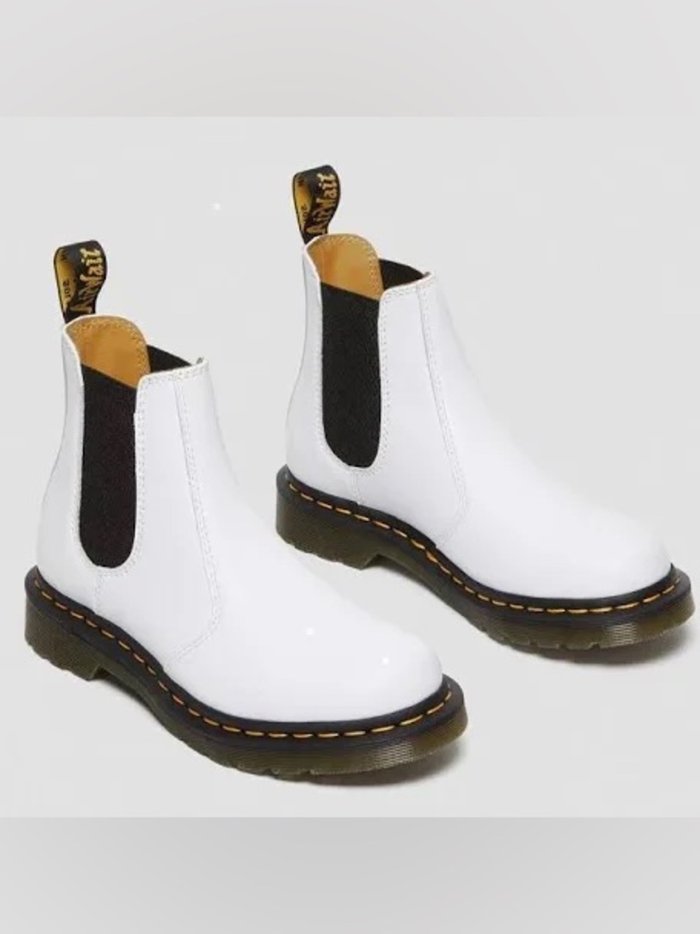 Dr Martens 2976 White Leather Chelsea Boot Women 5 Yellow Stitch